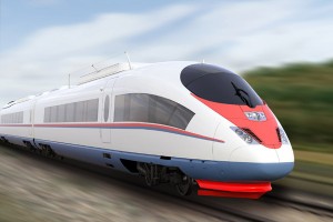The shell of a new high speed train developed by Siemens for the Russian market