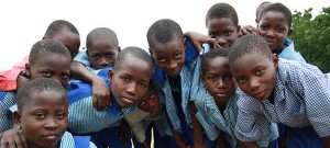 Kids in a Ghanaian village that benefits from solar panels