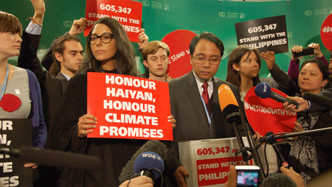 Yeb Sano with others fasting at Warsaw climate negotiations (Source: 350.org)