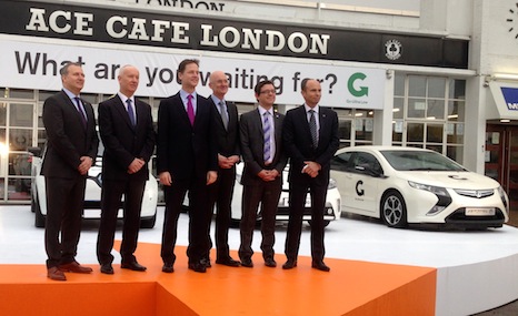 Nick Clegg alongside leaders of five leading electric car manufacturers (Source: RTCC)
