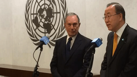Michael Bloomberg tweeted a picture of himself and Ban at the UN today