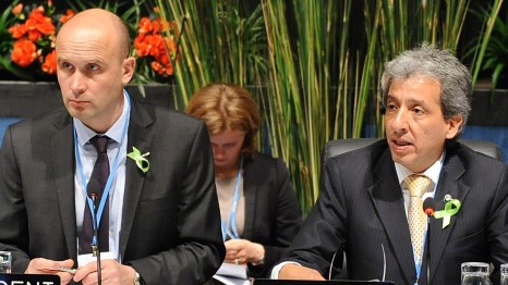 Polish climate chief Marcin Korolec (L) and Peru Environment Minister Manuel Pulgar-Vidal (Pic: IISD)
