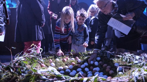 The congregation was invited to take eggs and place them in a nest in the middle of the churhc as a symbol of the fragility of the future (Pic: Rune Hansen) 