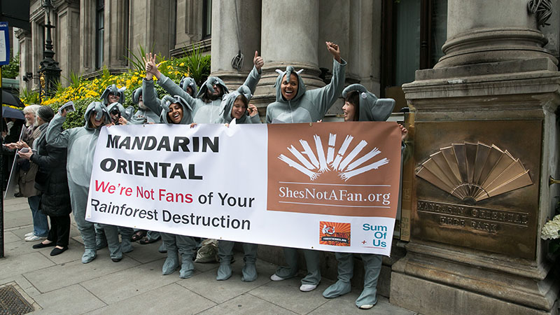 Protestors in London outside the Mandarin Oriental in Hyde Park, one of the chain's top hotels (Pic: Forest Heroes)