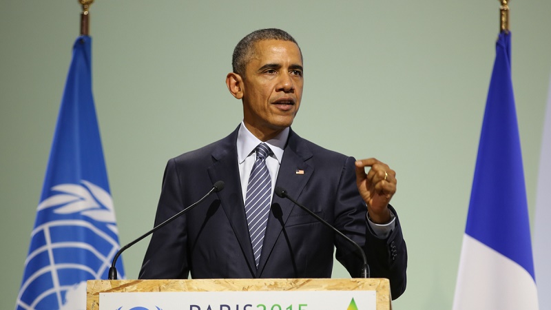 US president Barack Obama addressing COP21 delegates in Paris on Monday (Photo from IISD/ENB)