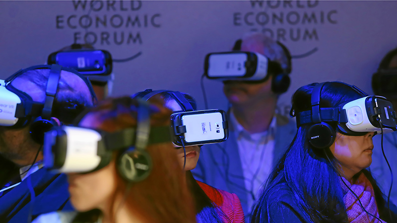 DAVOS/SWITZERLAND, 21JAN16 - View of the audience during the large-scale collective viewing of the virtual reality film 'Collisions' during the session 'Culture and the Fourth Industrial Revolution' at the Annual Meeting 2016 of the World Economic Forum in Davos, Switzerland, January 21, 2016. WORLD ECONOMIC FORUM/swiss-image.ch/Photo Michele Limina