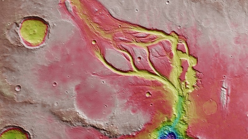 Colour coded image of Osuga Valles shows rivers used to flow on Mars (Pic: ESA/DLR/FU Berlin)
