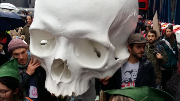 Extinction Rebellion art seized by police includes Ron Mueck skull