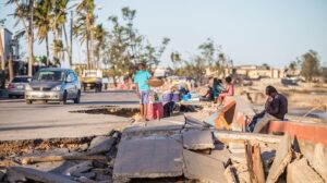 A storm-damaged road in Mozambique