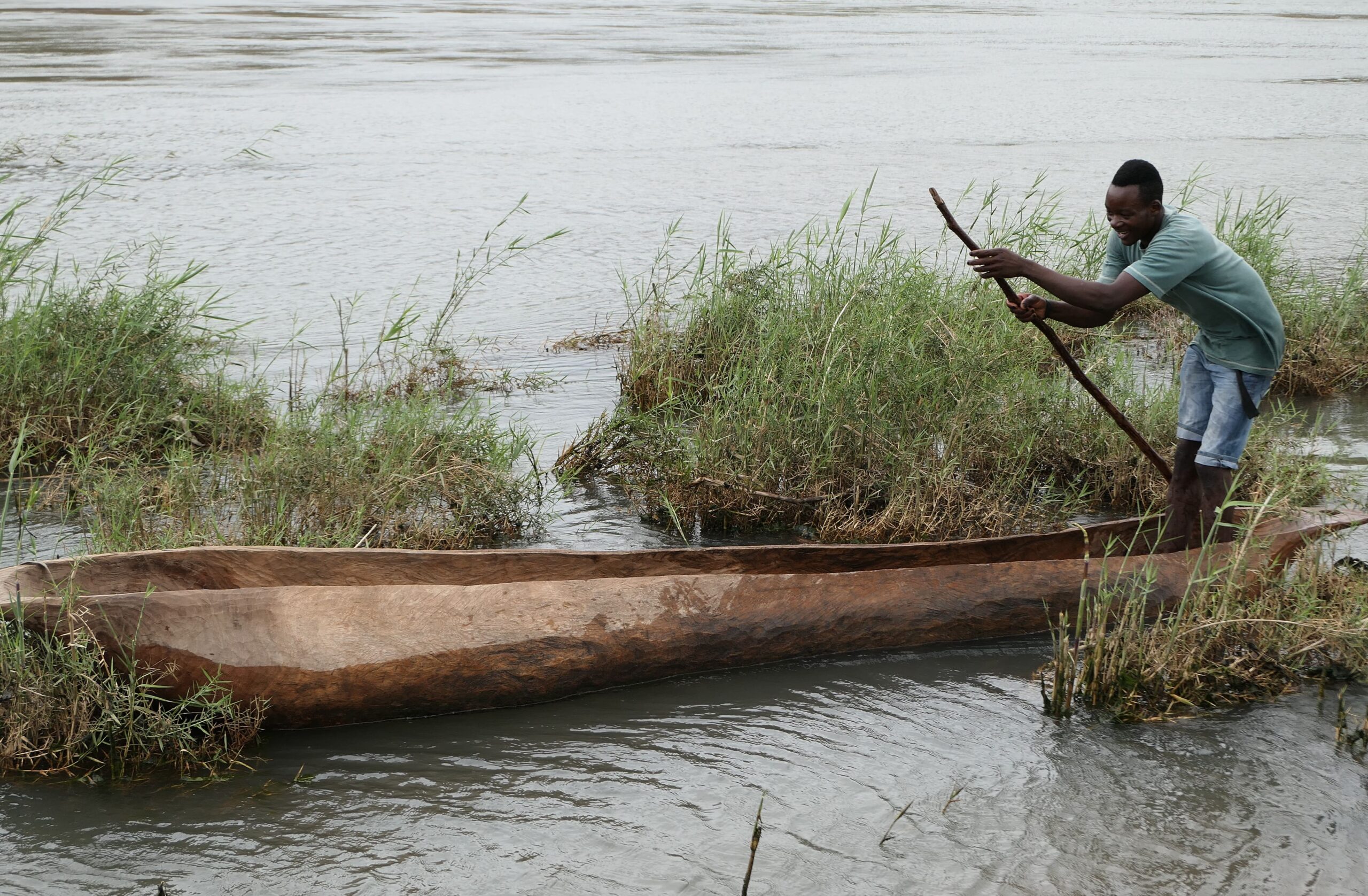 a fisherman in the zambezi river in Mozambique, threatened by a world bank hydro project