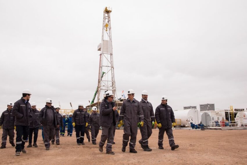 A crew of oil and gas workers at the vaca muerta oil and gas fields in Argentina