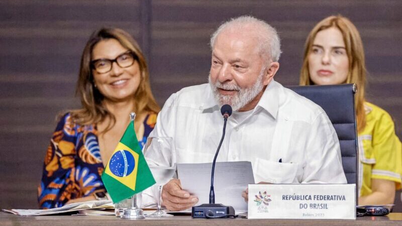 Brazil's president Lula da Silva giving a speech at the Amazon Summit. Lula scraps Bolsonaro's cuts to Brazilian climate target ambition