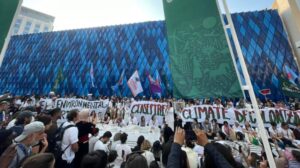a demonstration at Cop28 calling for a ceasefire in Gaza