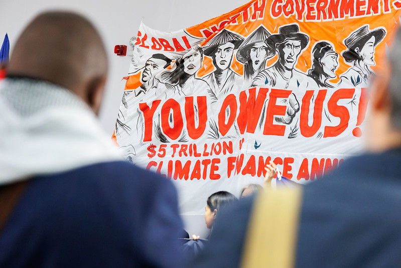 Demonstrators at the COP29 cenue demand climate finance in the "trillions" in Baku, Azerbaijan